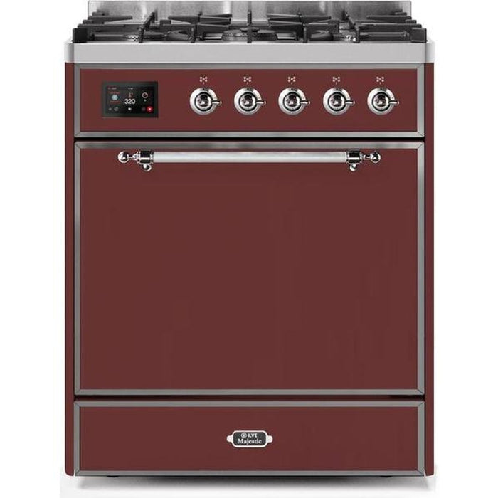 ILVE - Majestic II Series - 30 Inch Dual Fuel Freestanding Range Gas/Propane (UM30DQNE3) - Burgundy with Chrome Trim