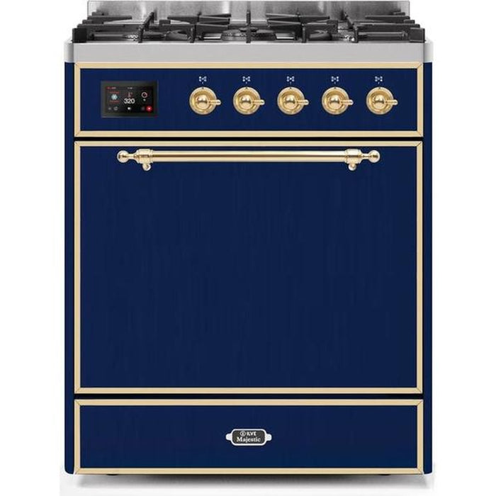 ILVE - Majestic II Series - 30 Inch Dual Fuel Freestanding Range Gas/Propane (UM30DQNE3) - Midnight Blue with Brass Trim