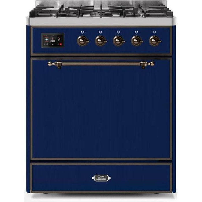 ILVE - Majestic II Series - 30 Inch Dual Fuel Freestanding Range Gas/Propane (UM30DQNE3) - Midnight Blue with Bronze Trim