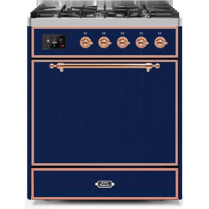 ILVE - Majestic II Series - 30 Inch Dual Fuel Freestanding Range Gas/Propane (UM30DQNE3) - Midnight Blue with Copper Trim