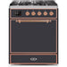 ILVE - Majestic II Series - 30 Inch Dual Fuel Freestanding Range Gas/Propane (UM30DQNE3) - Matte Graphite with Copper Trim