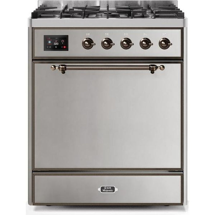 ILVE - Majestic II Series - 30 Inch Dual Fuel Freestanding Range Gas/Propane (UM30DQNE3) - Stainless Steel with Bronze Trim