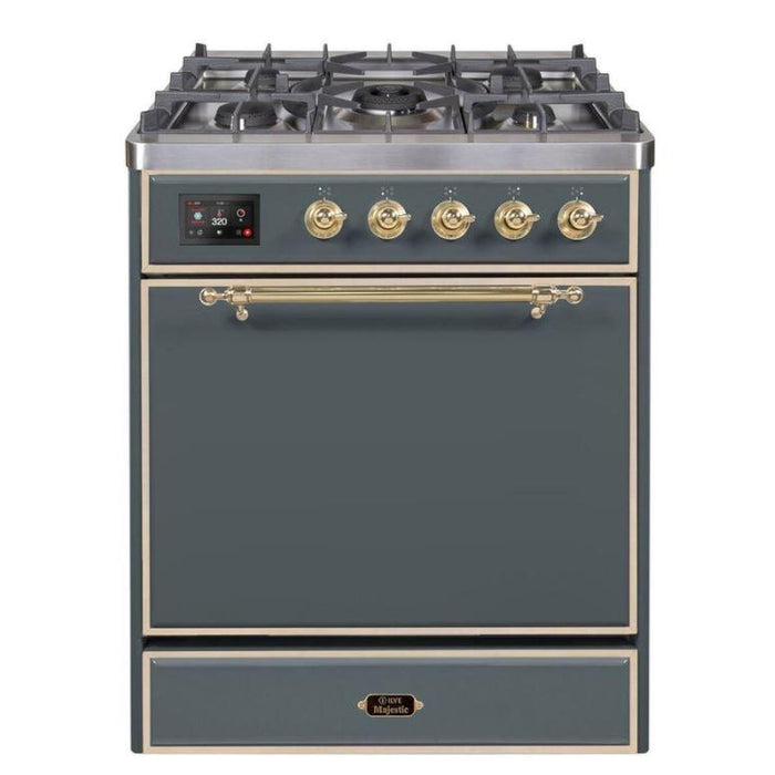 ILVE - Majestic II Series - 30 Inch Dual Fuel Freestanding Range Gas/Propane (UM30DQNE3) - Blue Grey with Brass