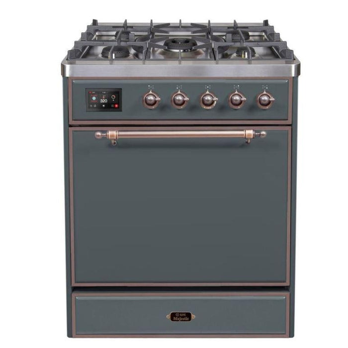 ILVE - Majestic II Series - 30 Inch Dual Fuel Freestanding Range Gas/Propane (UM30DQNE3) - Blue Grey with Bronze