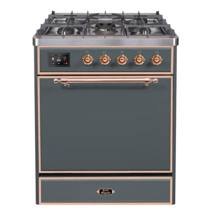 ILVE - Majestic II Series - 30 Inch Dual Fuel Freestanding Range Gas/Propane (UM30DQNE3) - Blue Grey with Copper