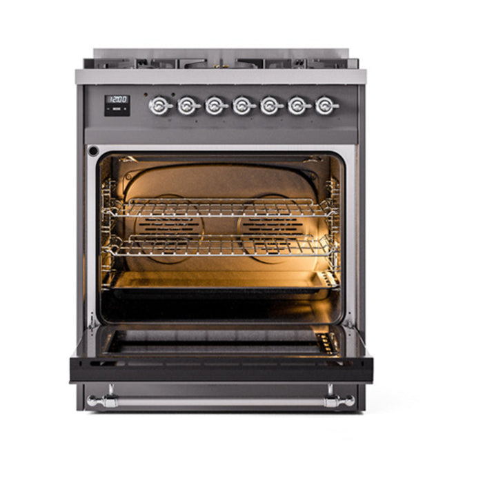 ILVE Nostalgie II 30" Dual Fuel Range with 5 Sealed Burners Solid Door - UP30QNMP