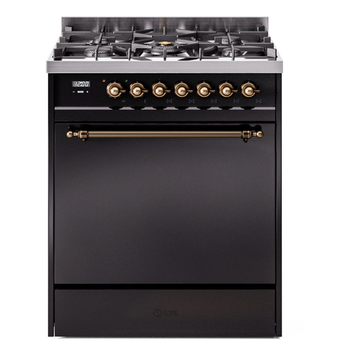 ILVE Nostalgie II 30" Dual Fuel Range with 5 Sealed Burners Solid Door - UP30QNMP