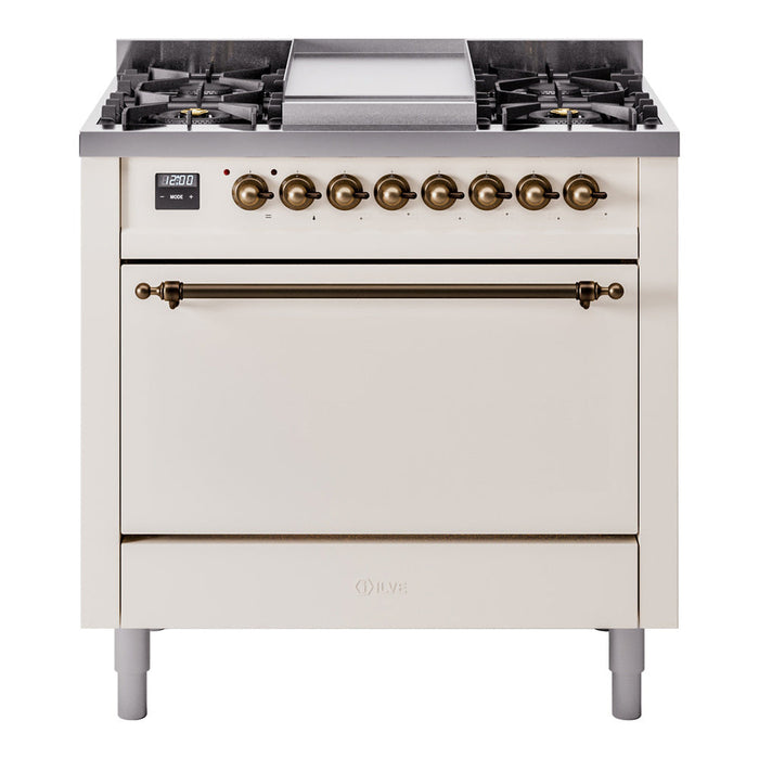 ILVE Nostalgie II 36" Dual Fuel Range with 6 Sealed Burners + Griddle Solid Door - UP36FQNMP