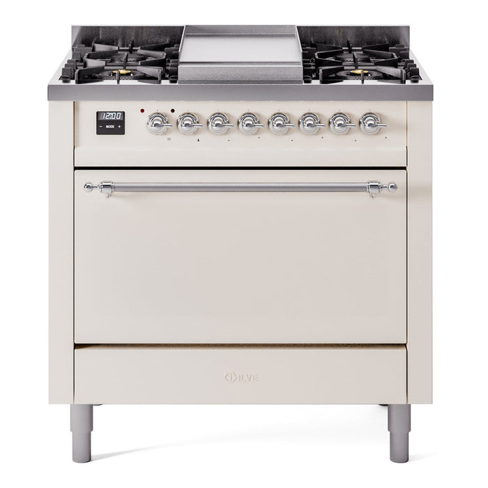 ILVE Nostalgie II 36" Dual Fuel Range with 6 Sealed Burners + Griddle Solid Door - UP36FQNMP