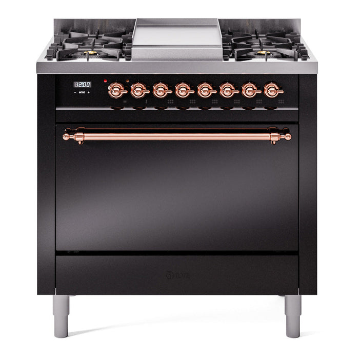 ILVE Nostalgie II 36" Dual Fuel Range with 6 Sealed Burners + Griddle Solid Door - UP36FQNMP