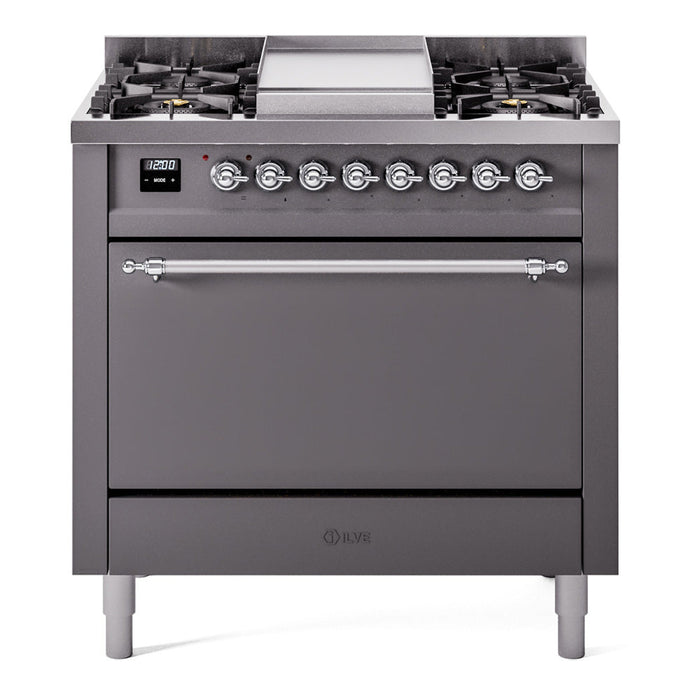 ILVE Nostalgie II 36" Dual Fuel Range with 6 Sealed Burners + Griddle Solid Door - UP36FQNMP