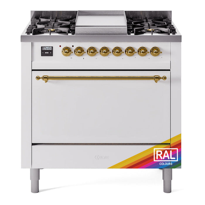 ILVE Nostalgie II 36" Dual Fuel Range with 6 Sealed Burners + Griddle Solid Door - UP36FQNMP