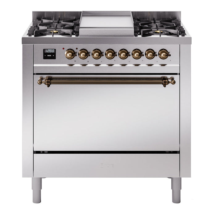 ILVE Nostalgie II 36" Dual Fuel Range with 6 Sealed Burners + Griddle Solid Door - UP36FQNMP