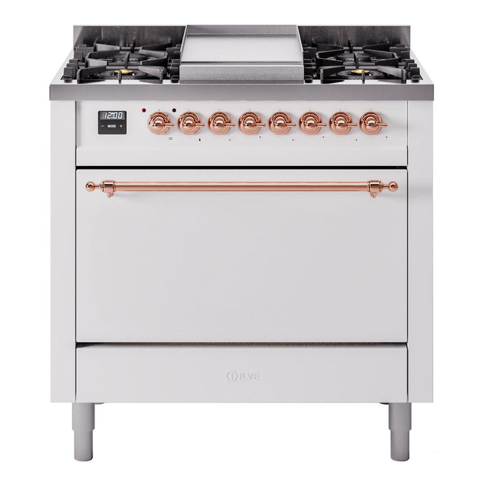 ILVE Nostalgie II 36" Dual Fuel Range with 6 Sealed Burners + Griddle Solid Door - UP36FQNMP