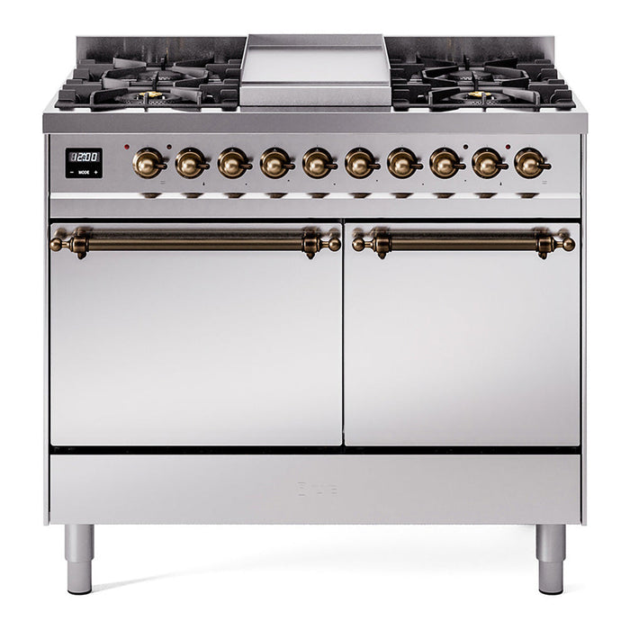 ILVE Nostalgie II 40" Dual Fuel Range with 6 Sealed Burners + Griddle Solid Door - UPD40FQNMP