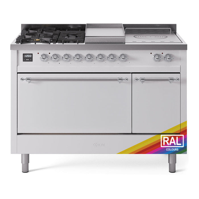 ILVE Nostalgie II 48" Dual Fuel Range with 5 Sealed Burners + Griddle + French Top Solid Door - UP48FSQNMP