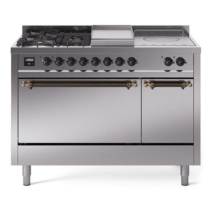 ILVE Nostalgie II 48" Dual Fuel Range with 5 Sealed Burners + Griddle + French Top Solid Door - UP48FSQNMP