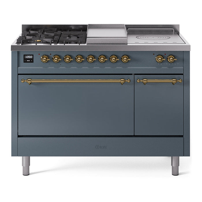 ILVE Nostalgie II 48" Dual Fuel Range with 5 Sealed Burners + Griddle + French Top Solid Door - UP48FSQNMP