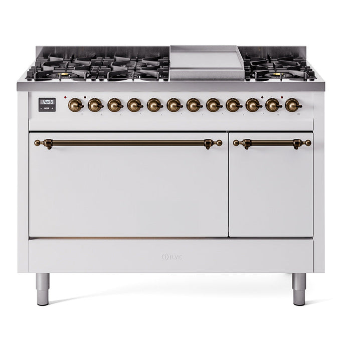 ILVE Nostalgie II 48" Dual Fuel Range with 8 Sealed Burners + Griddle Solid Door - UP48FQNMP