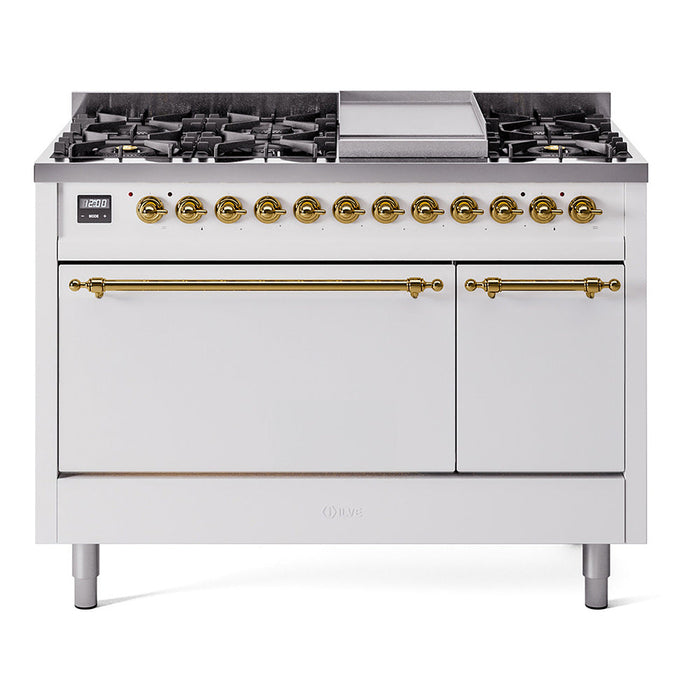 ILVE Nostalgie II 48" Dual Fuel Range with 8 Sealed Burners + Griddle Solid Door - UP48FQNMP