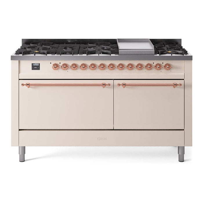 ILVE Nostalgie II 60" Dual Fuel Range with 9 Sealed Burners + Griddle Solid Door - UP60FQNMP