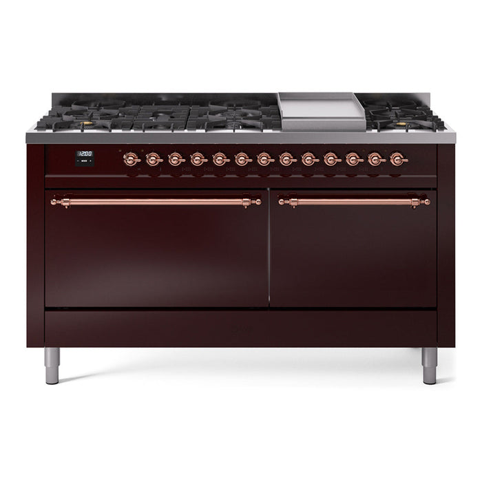 ILVE Nostalgie II 60" Dual Fuel Range with 9 Sealed Burners + Griddle Solid Door - UP60FQNMP