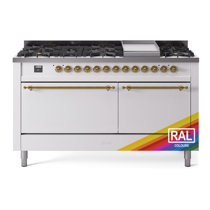 ILVE Nostalgie II 60" Dual Fuel Range with 9 Sealed Burners + Griddle Solid Door - UP60FQNMP