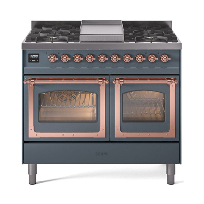 ILVE Nostalgie II Noblesse 40" Dual Fuel Range with 9 Sealed Burners + Griddle, Triple Glass Door - UND40FNMP