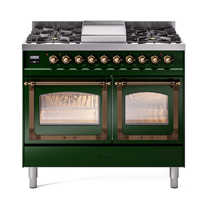 ILVE Nostalgie II Noblesse 40" Dual Fuel Range with 9 Sealed Burners + Griddle, Triple Glass Door - UND40FNMP