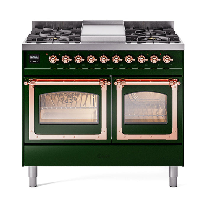 ILVE Nostalgie II Noblesse 40" Dual Fuel Range with 9 Sealed Burners + Griddle, Triple Glass Door - UND40FNMP