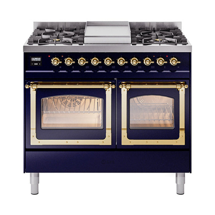 ILVE Nostalgie II Noblesse 40" Dual Fuel Range with 9 Sealed Burners + Griddle, Triple Glass Door - UND40FNMP