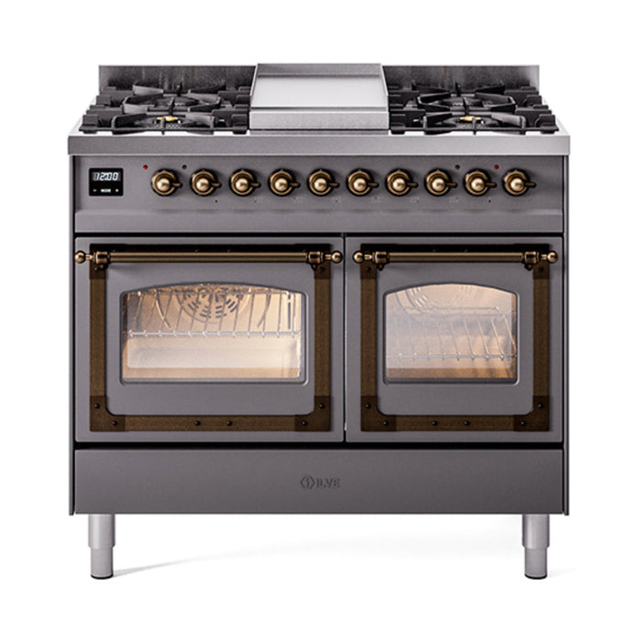 ILVE Nostalgie II Noblesse 40" Dual Fuel Range with 9 Sealed Burners + Griddle, Triple Glass Door - UND40FNMP