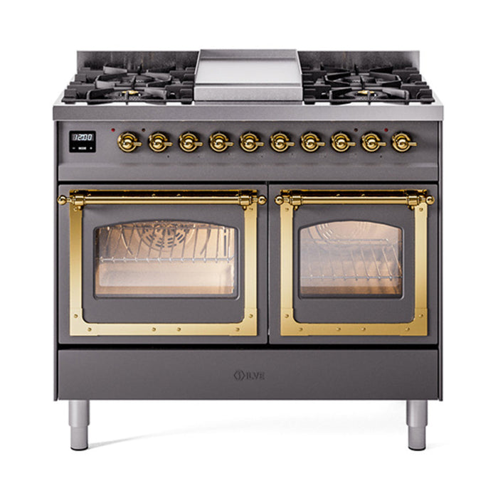 ILVE Nostalgie II Noblesse 40" Dual Fuel Range with 9 Sealed Burners + Griddle, Triple Glass Door - UND40FNMP