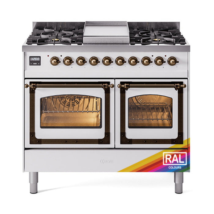 ILVE Nostalgie II Noblesse 40" Dual Fuel Range with 9 Sealed Burners + Griddle, Triple Glass Door - UND40FNMP