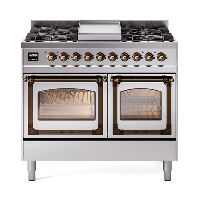 ILVE Nostalgie II Noblesse 40" Dual Fuel Range with 9 Sealed Burners + Griddle, Triple Glass Door - UND40FNMP