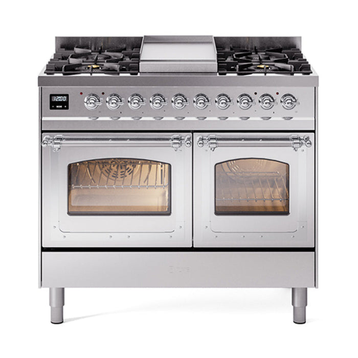 ILVE Nostalgie II Noblesse 40" Dual Fuel Range with 9 Sealed Burners + Griddle, Triple Glass Door - UND40FNMP