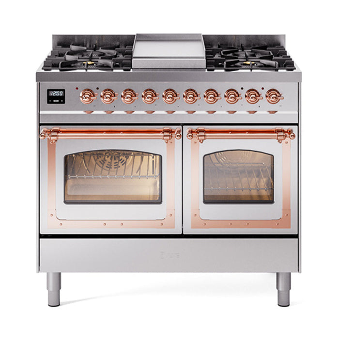 ILVE Nostalgie II Noblesse 40" Dual Fuel Range with 9 Sealed Burners + Griddle, Triple Glass Door - UND40FNMP