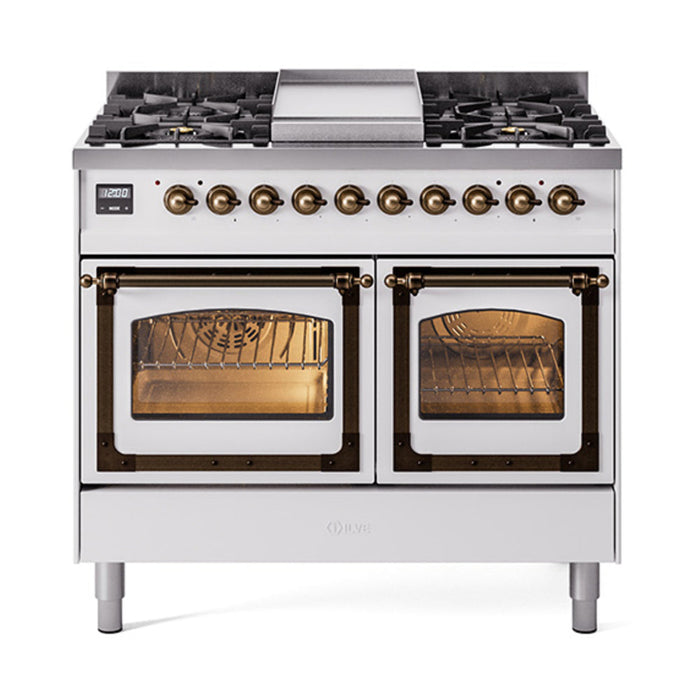 ILVE Nostalgie II Noblesse 40" Dual Fuel Range with 9 Sealed Burners + Griddle, Triple Glass Door - UND40FNMP