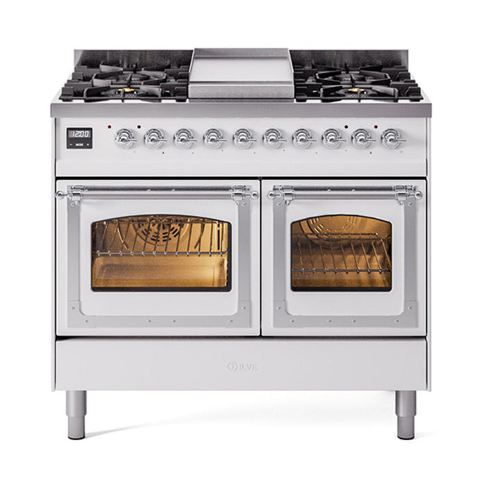 ILVE Nostalgie II Noblesse 40" Dual Fuel Range with 9 Sealed Burners + Griddle, Triple Glass Door - UND40FNMP