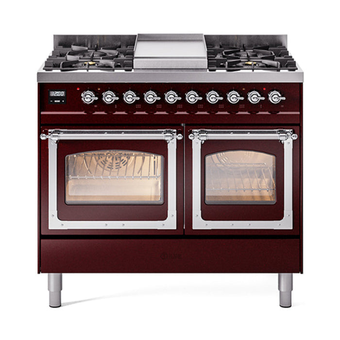 ILVE Nostalgie II Noblesse 40" Dual Fuel Range with 9 Sealed Burners + Griddle, Triple Glass Door - UND40FNMP