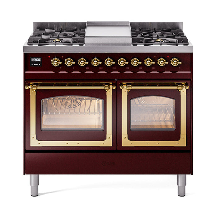 ILVE Nostalgie II Noblesse 40" Dual Fuel Range with 9 Sealed Burners + Griddle, Triple Glass Door - UND40FNMP