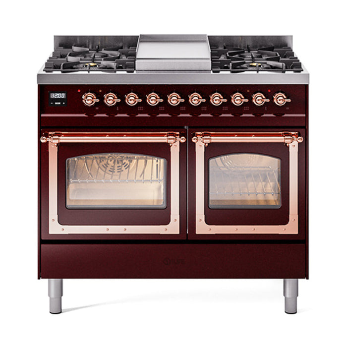 ILVE Nostalgie II Noblesse 40" Dual Fuel Range with 9 Sealed Burners + Griddle, Triple Glass Door - UND40FNMP