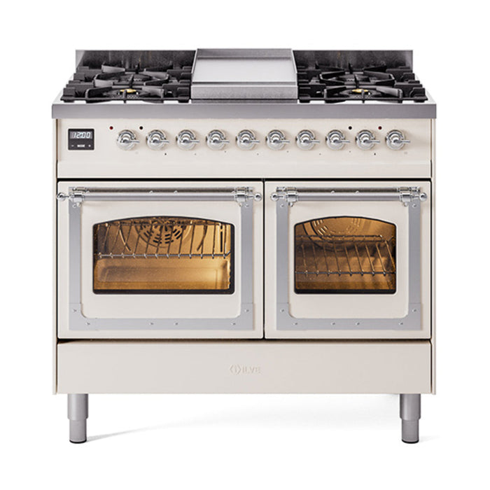 ILVE Nostalgie II Noblesse 40" Dual Fuel Range with 9 Sealed Burners + Griddle, Triple Glass Door - UND40FNMP