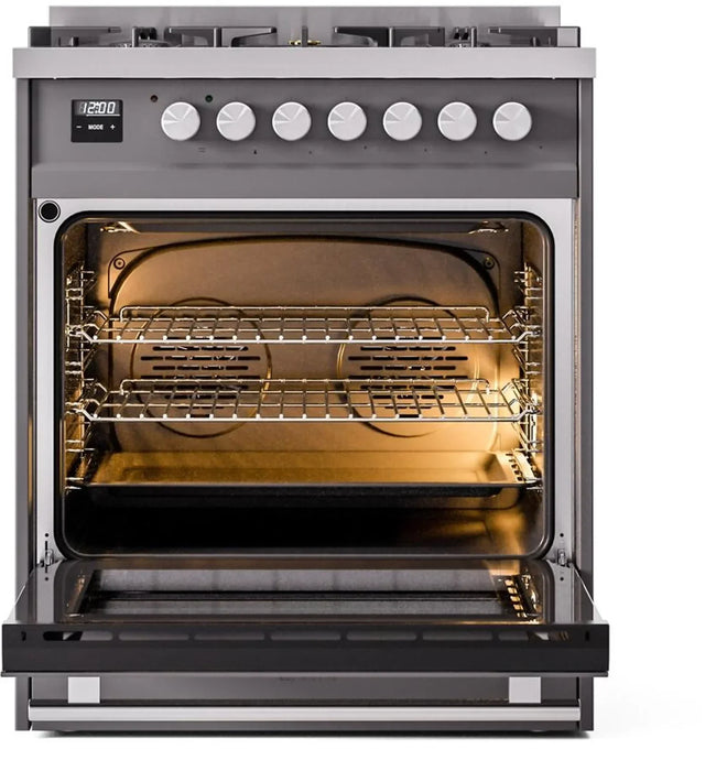 ILVE 30" Professional Plus II Dual Fuel Range with 5 Sealed Burners, Triple Glass Door - UP30WMP