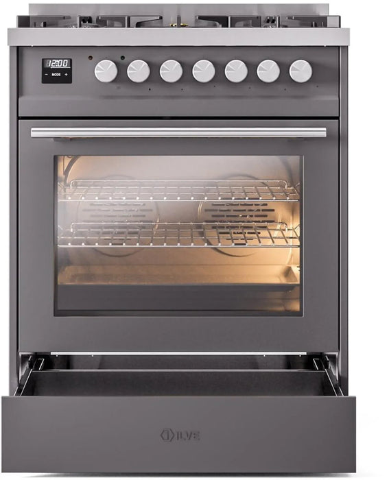 ILVE 30" Professional Plus II Dual Fuel Range with 5 Sealed Burners, Triple Glass Door - UP30WMP