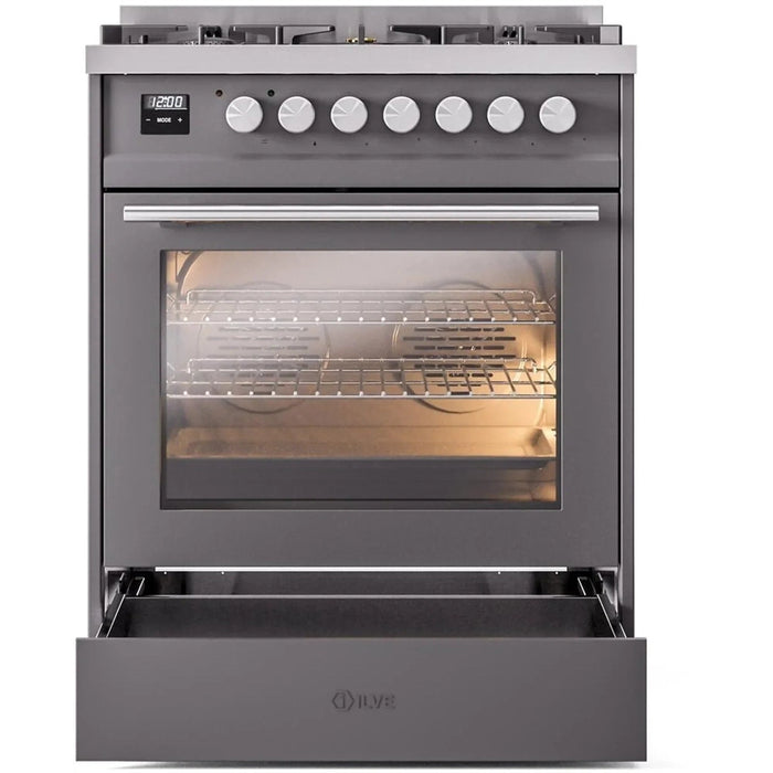 ILVE 30" Professional Plus II Dual Fuel Range with 5 Sealed Burners, Triple Glass Door - UP30WMP