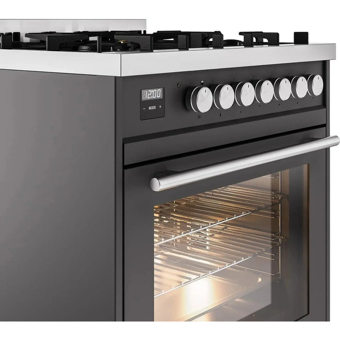 ILVE 30" Professional Plus II Dual Fuel Range with 5 Sealed Burners, Triple Glass Door - UP30WMP