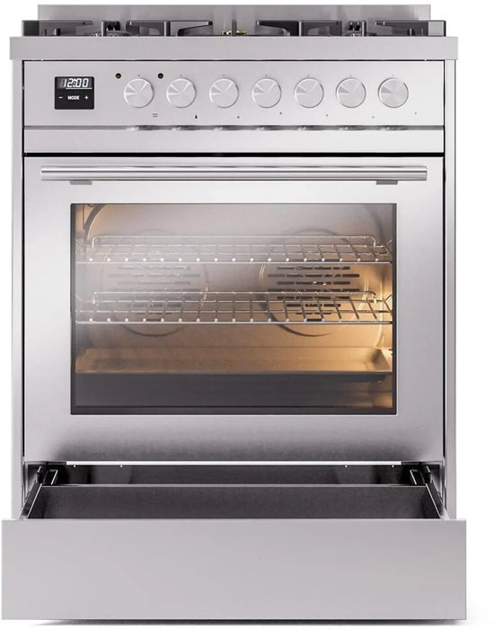 ILVE 30" Professional Plus II Dual Fuel Range with 5 Sealed Burners, Triple Glass Door - UP30WMP