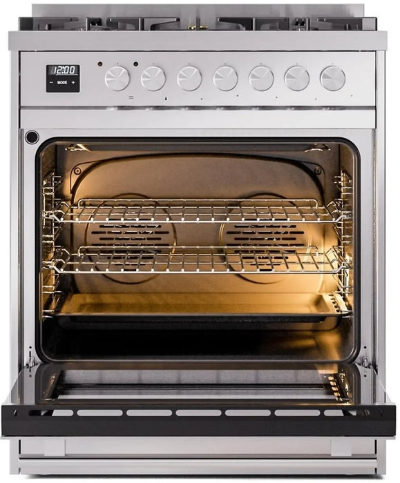 ILVE 30" Professional Plus II Dual Fuel Range with 5 Sealed Burners, Triple Glass Door - UP30WMP