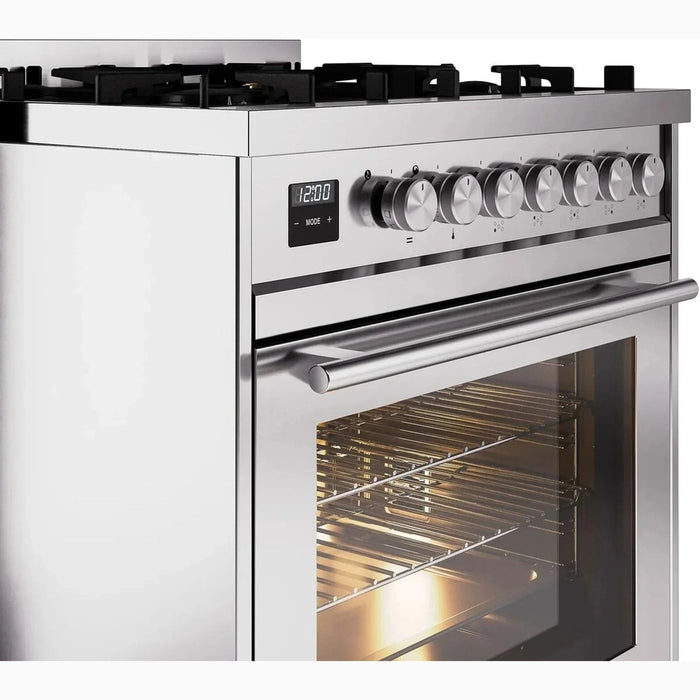 ILVE 30" Professional Plus II Dual Fuel Range with 5 Sealed Burners, Triple Glass Door - UP30WMP